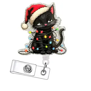 Christmas Retractable Badge Reels, Acrylic ID Holders with Clips for Nurses, Doctors, Students & Office Staff, 15-Piece Set