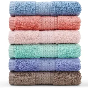 Face-Cloth Washcloths Set, 100% Cotton, High Absorbent, 6-Pack 6 Colors, Size 13 x 13 Deep Color