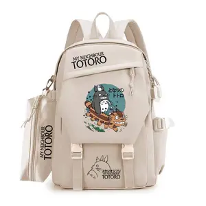 Cartoon Totoro Totoro Campus School Bag Men's and Women's Backpack Large Capacity Travel Bag with Pencil Case