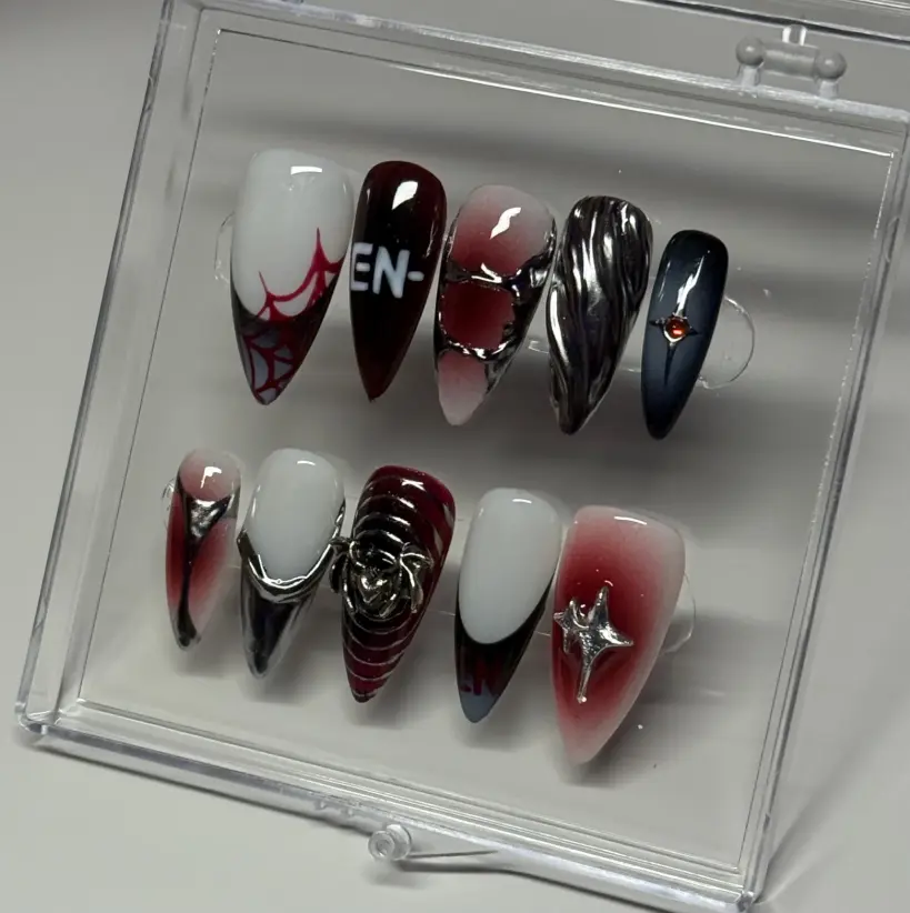 Enhypen Desire Unleash Concert Press On Nails: Vampire Kpop Dark Red and Black