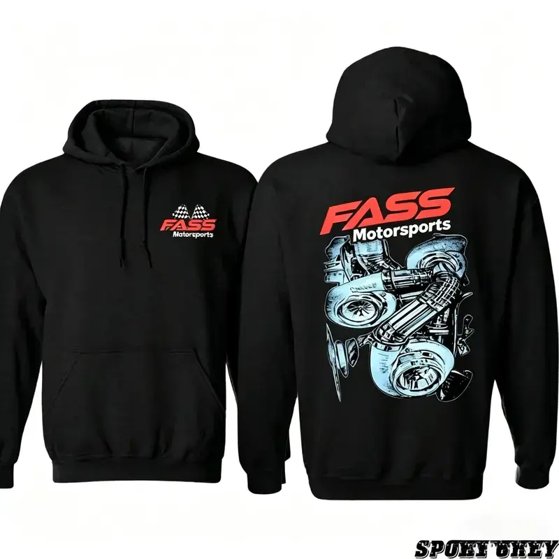 FASS Motorsports Tshirt Sweatshirt Hoodie – Turbocharger Blueprint Graphic for Diesel Truck Fans, Racing Enthusiasts, Unisex Menswear, Casual Wear Long Sleeve Matching