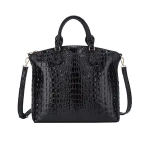 Satchel Bag Women’s Vegan Leather Crocodile-Embossed Pattern With Top Handle Large Shoulder Bags Handbags PU Leather PU Leather Canvas Plain Black Brown Navy