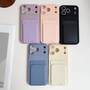 Minimalist cube-shaped phone case with card slot for shock protection, supports storage of cards and photos, compatible with iPhone 11/12/13/14/15/16/17 Pro Max Plus.