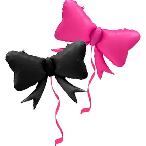 Happy Birthday Balloons Black & Hot Pink for Kids and Adults Birthday Party Decorations Supplies (Hot Pink Bow)