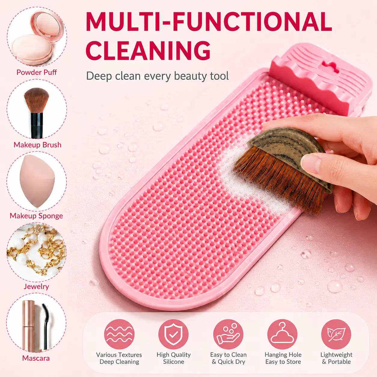Lymphatic Brush Cleaner, Silicone Makeup Brush Cleaning Mat for Curved Bristles, Deep Cleaning Pad for Foundation Brushes, Powder Brushes, Beauty Sponges and Cosmetic Tools, Quick Dry Travel Friendly