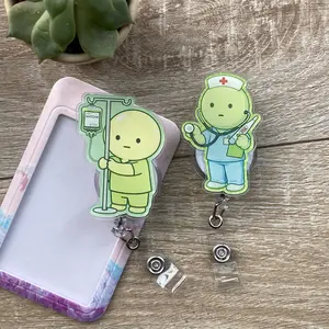 [ NEW UPDATE ] Smiski Medical Character Badge Reel, Cute Cartoon Id Holder, Retractable Clip For Nurse Doctor Office, Kawaii Accessory, Funny Healthcare Gift Idea