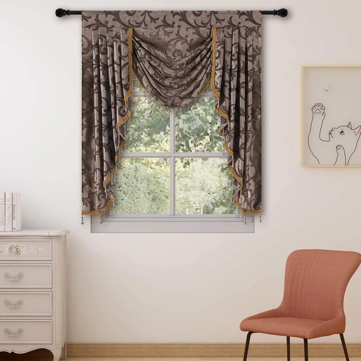 Swag Valance Curtain for Living Room Fancy Waterfall Valance Kitchen Swag Curtains