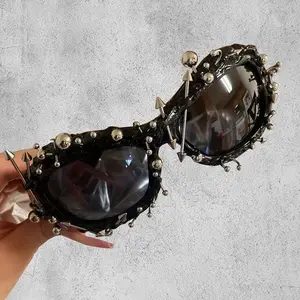 Punk Metal Rivet Design Sunglasses, SleekHush Tr90 Eyewear with Bold Rivet Accents & Unique Frame for Street Style Sports & Outdoor Field Hockey Use