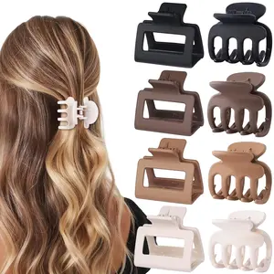 Medium Hair Clips Combination 2 Styles Small Claw Clips for Thin Hair 8 Pcs Matte Non-Slip Rectangle Jaw Clips Square Hair Accessories for Women and Girls (Brown) USDNICE