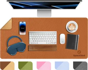 Leather Desk Mat (Brown 23.6” x 13.8”) - Non Slip PU Leather Desk Pad for Keyboard and Mouse - Elevate Your Workspace with Large Waterproof Computer Desk Mat for Desktop