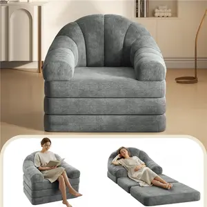Costoffs 2-in-1 Convertible Chenille Chair Bed Portable Folding Sofa Bed with Handle U-Shaped Sleeper Chair for Humans & Pets No Assembly Floor Couch for Bedroom & Living Room