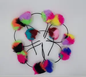 colorful faux fur pompom head band
