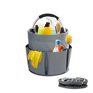 17L Cleaning Caddy with Handle, Cleaning Supplies Organizer, Foldable Storage Basket, Cleaning Supply Caddy, Portable Multi Cleaning Bucket Bag for Home, Garden