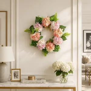 Dry Branch Hydrangea Wreath Door Decor, European Style Artificial Flower Vine Circle, Home Front Door Hanging, Garden Wall Decoration