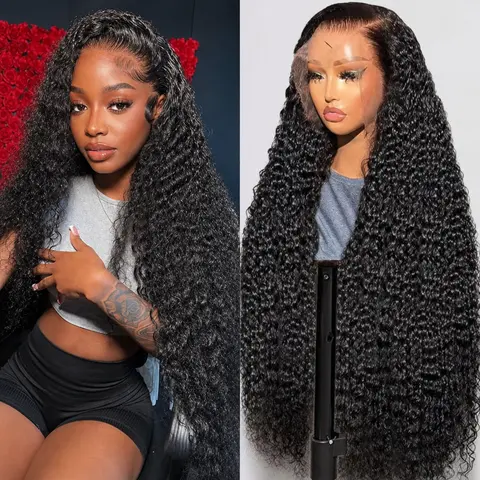 [32 In 138$]Idoli Deep Wave Lace Front Wigs Human Hair 13x6 HD Lace Front Wigs Natural Black 180% Density