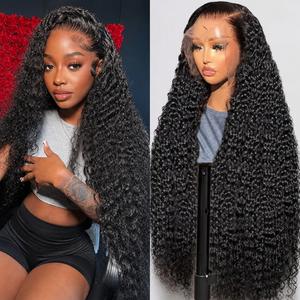 Idoli 32 Inch Deep Wave Lace Front Wigs Human Hair 13x6 HD Lace Front Wigs Natural Black 180% Density