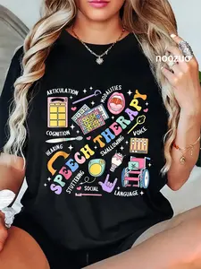 100% Cotton Unisex Speech Therapy Retro Groovy Language Pathologist Therapist T-Shirt Casual Graphic Printed Vintage Tshirt