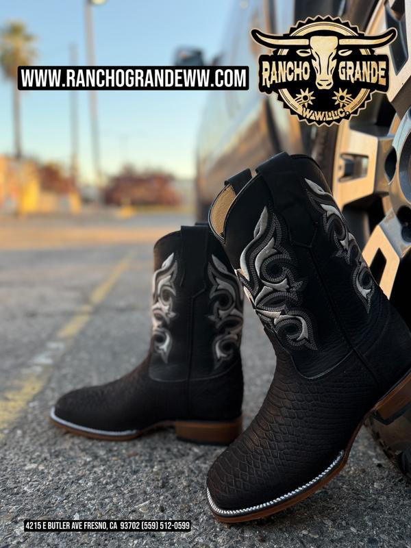 Men's Western Boots Piton Black Imitation Square Toe