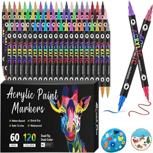 96/120 Color Acrylic Paint Marker, Dual-Head Brush Tip, Waterproof Fast-Drying, Ideal for Rock Painting, Canvas, Glass, Wood, Ceramic, DIY Crafts, Acrylic Brush Markers