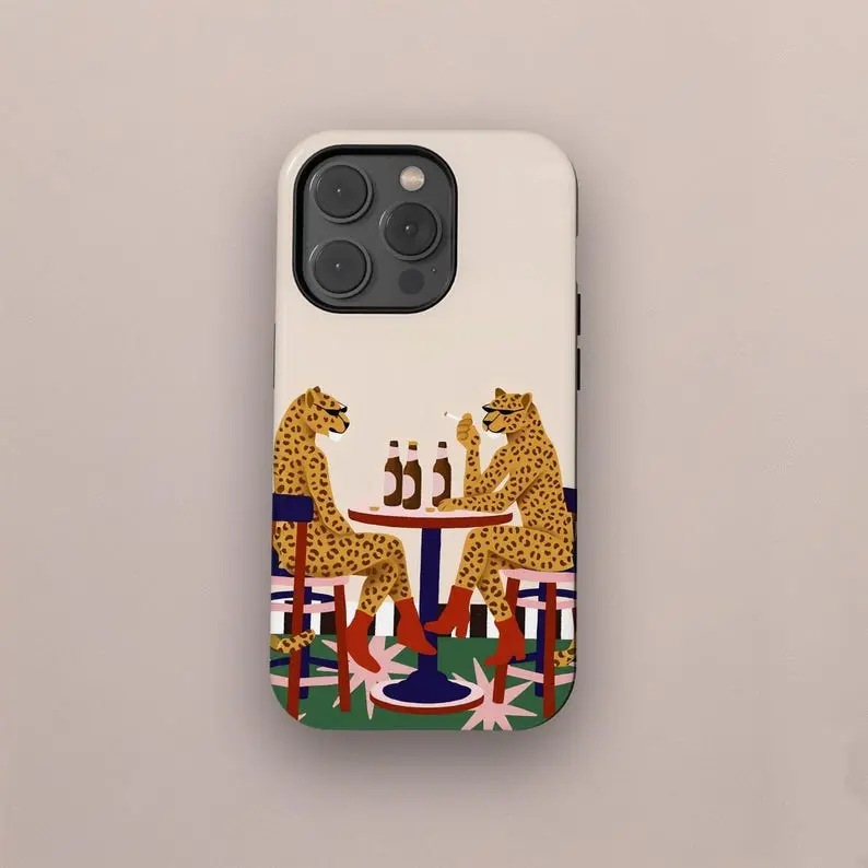 Leopard Cocktail Phone Case, Animal Art iPhone Case, Modern Minimalist Phone Cover, Protective Slim Case, Cute Wildlife Gift