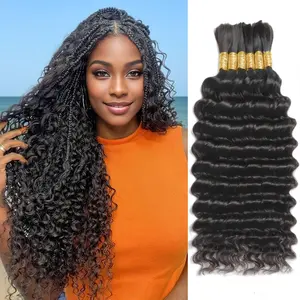 Boho Hair for Braiding 100g 1 Bundles/Pack 18/22 Inch Human Braiding Hair for Boho Braids Curly Deep Wave Bulk Human Hair Bundles 12A Wet and Wavy Braiding Hair Natural Color