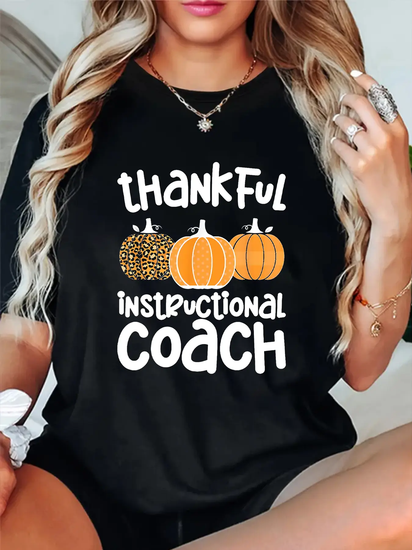 100% Cotton Unisex THANKFUL INSTRUCTIONAL COACH Print Crew Neck T-Shirt, Women Graphic T Shirts, Casual Short Sleeve T-Shirt For All Seasons, Women'S Clothing