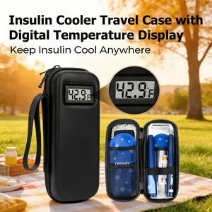 Insulin Refrigerator Travel Case with Temperature Display, Diabetes Travel Kit, Travel Organizer Set, 3-Piece Set with Ice Bags, Essential for Diabetic Patients❄️