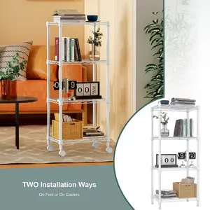 1000 lbs 4 Tier Adjustable Heavy Duty Steel Wire Rack with Wheels for Kitchen Garage Laundry White Black Brown 11.8" D x 17.7" W x 40.8" H Two Installation Ways On Feet or On Casters