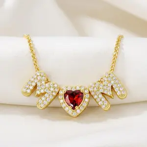 Bubble Heart&Letter Birthstone Necklace for Women,14K Gold Plated Necklace with Zircon Birthday Trendy Jewelry Gifts for Women,Mother's Day,Personalized Gifts for Mom