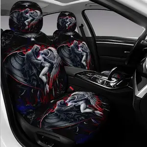 2 Front Seat/5 Full Seat Car Seat Covers, Angel Design, Thickened Print, Elastic Fabric, Fits Tesla Mdy, Small Cars, Suvs, Halloween, Christmas Gift