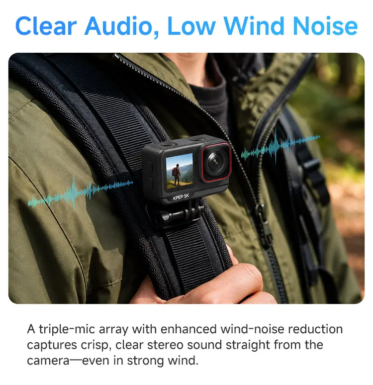 KPEP Real 5K Action Camera, 1/2.86" Sensor, 5K Cinematic Video, Hyper Stabilization, Drop-Proof & Waterproof Up to 100 Ft, Great for Motorcycle, Bike Riding, Running, Climbing, Beach Trips, Water Sports  Daily vlogging camera
