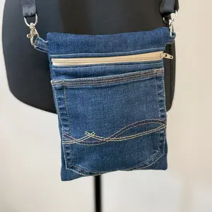 Handmade Dog Walker Bag from Upcycled Denim | Crossbody Dog Walking Purse with Treat Pocket, Zipper Compartments & Waste Bag Dispenser