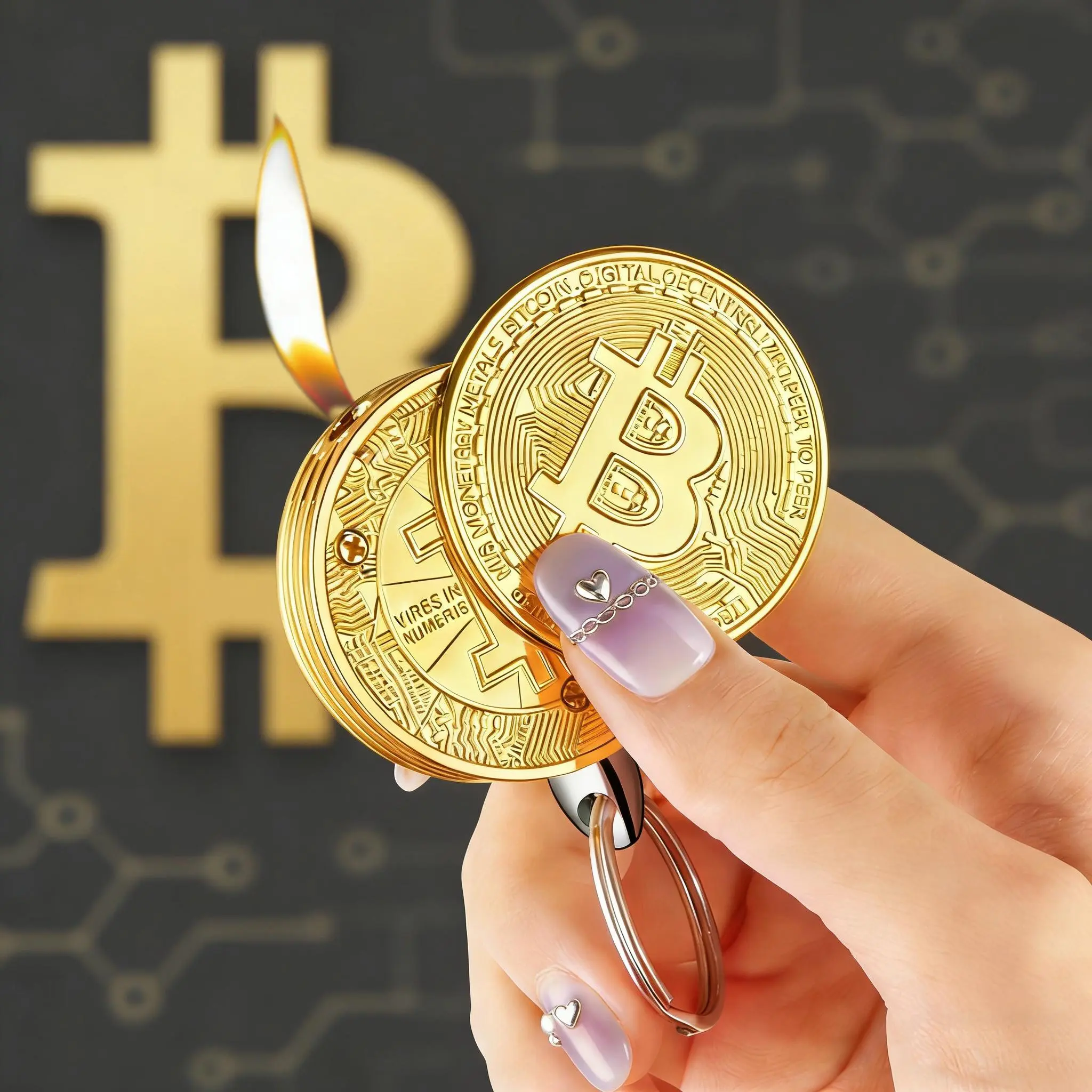 Bitcoin Shaped Refillable Butane Lighter - Single Unit Windproof Portable Metal Keychain Lighter with Adjustable Flame, Outdoor/Indoor Use for Camping/Candle, Crypto Fans Gift (Butane Not Included)