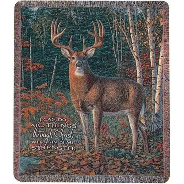 Manual Woodworkers & Weavers ATASN 50 x 60 in. Autumn Sentinel Deer Inspirational Tapestry Throw Blanket