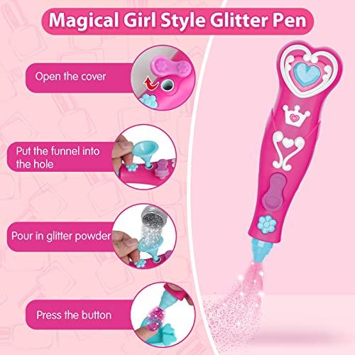 BATTOP Kids Nail Set for Girls, Nail Art Kits with Nail Dryer & Glitter Pen, Quick Dry & Peel Off & Non-Toxic Nail , Christmas Birthday Gifts for Girls Ages 6 7 8 9 10 11 12