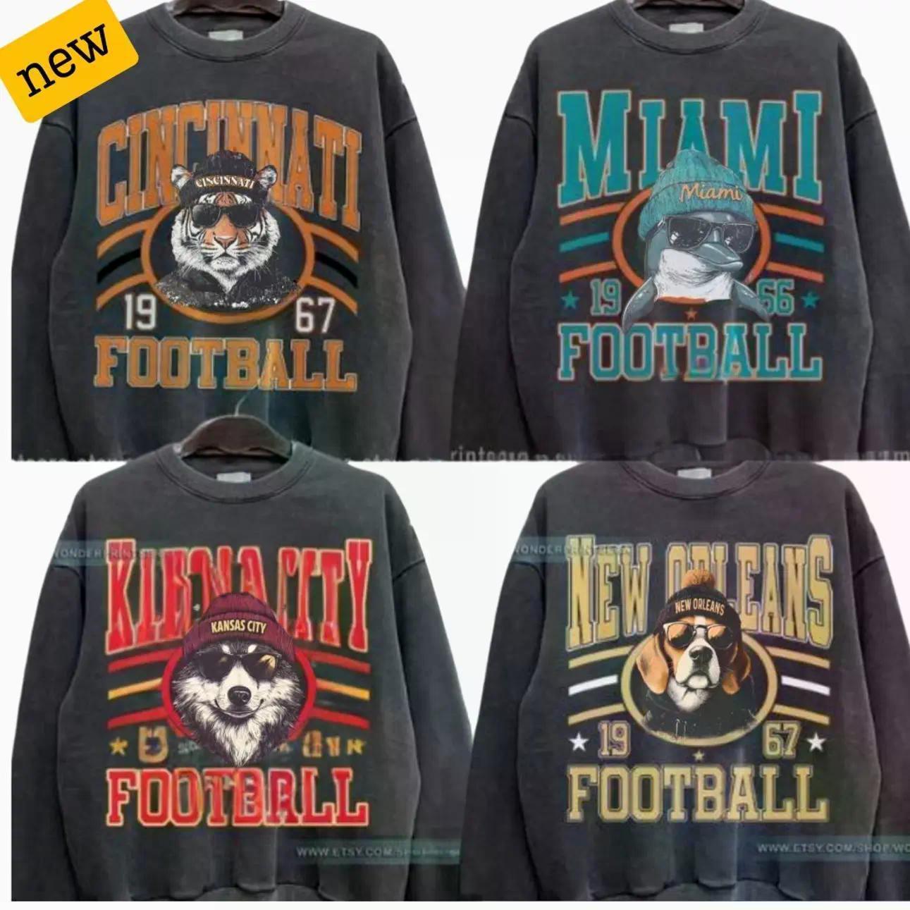 Varsity All Team Football Crewneck, Retro Spirit Animal Graphic Sweatshirt, Gildan Dark Heather Sports Pullover, Hometown Game Day Top