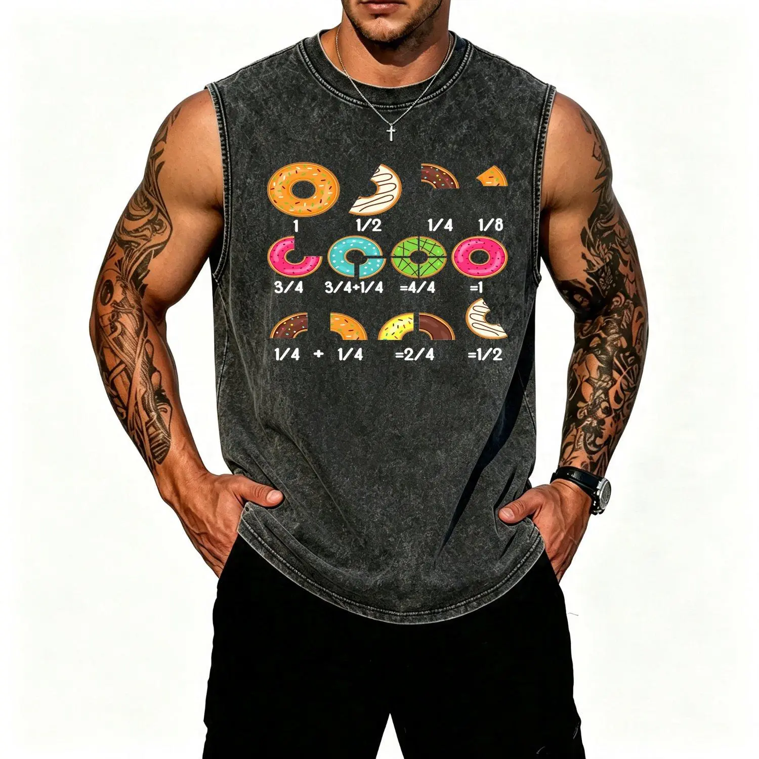 Funny Math Teacher Donut Charts Graphic Vest Educational Fraction Decorations Loose Fit Adult Educator Apparel for Middle School College Professors Summer Style