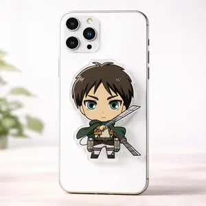 Cute AOT Chibi Eren Acrylic Magnetic Cellphone Grip - Magsafe Kickstand, Aesthetic Shingeki no Kyojin Anime Accessory, Durable Wireless Device Holder for Landscape Mount