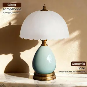 Ceramic Table Lamp Modern Vintage Lamps for Bedroom Living Room with Frosted Glass Lampshade, Desk Bedside Small Lamps for Living Room Night Stands Bedroom