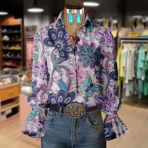 Cherrybetty Vintage Floral Print Collard Flared Cuffs Blouse Womenswear Plus Size Fashion Tops For Women Women's Clothes Cute Tops For Women Women's Tops SpringStatements