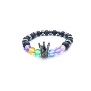 Rainbow Pride Bracelet with Crown Bead • Unisex Subtle LGBTQIA+ Pride Themed Costume Jewelry • Fashion Accessory Bracelet • Adjustable Stretch Design