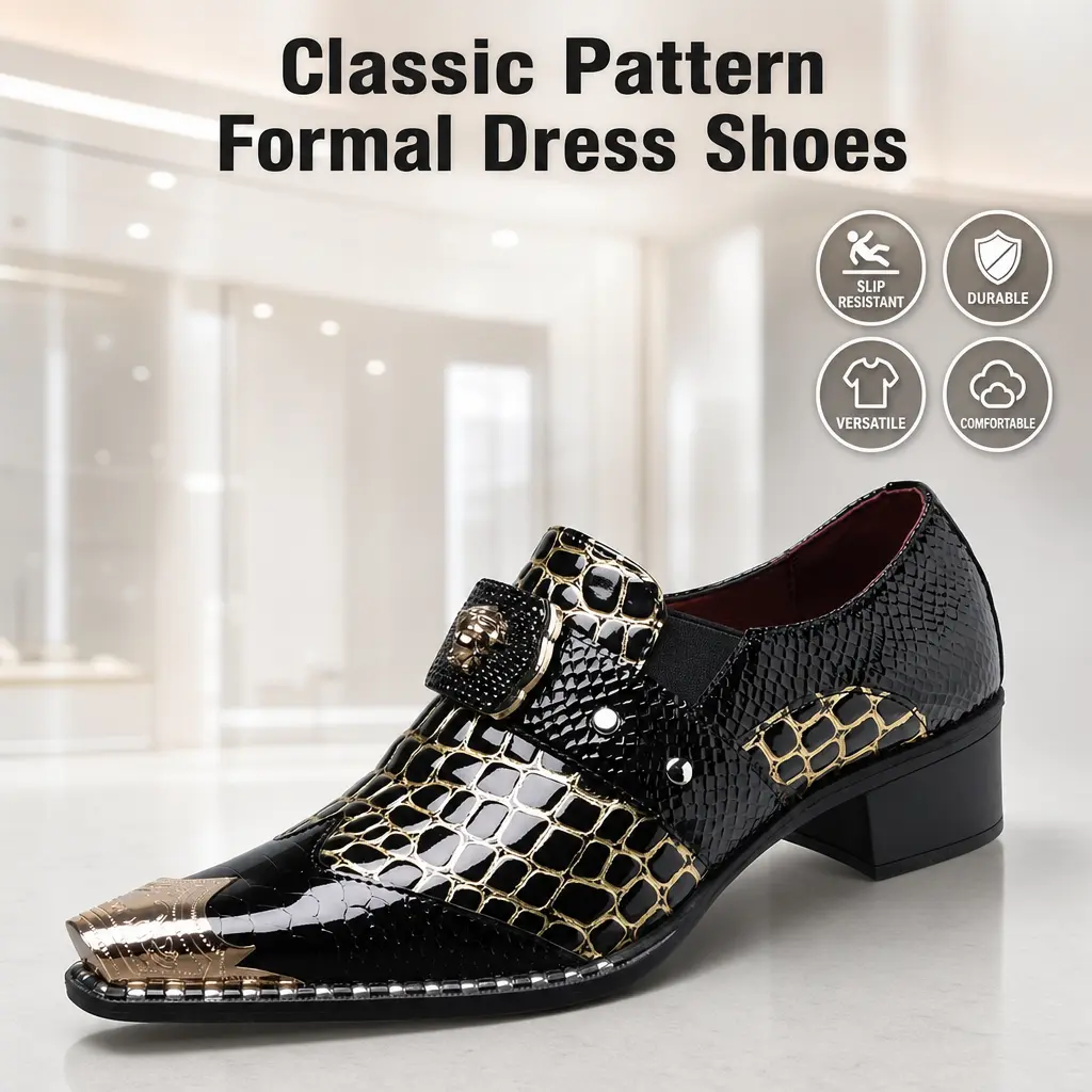 Men’s light luxury pointed-toe dress boots with vintage texturenon-slip, stylish for parties, weddings, dance events, and night outings; suitable for business casual wear.
