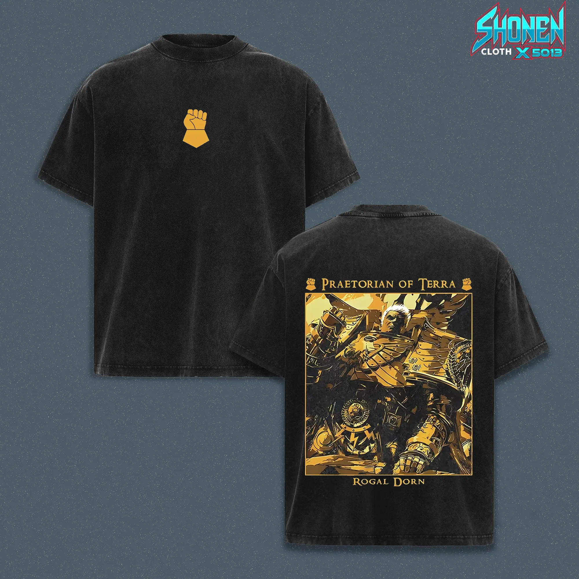 Warhammer Emperor Chosen Character Graphic Tee Oversized Streetwear, Vintage Washed Cyber-Goth Dark Black Tee, Heavyweight Breathable Cotton Premium Fit, Tactical Siege Armor Merch, Game Lover Gift Unisex Clothing