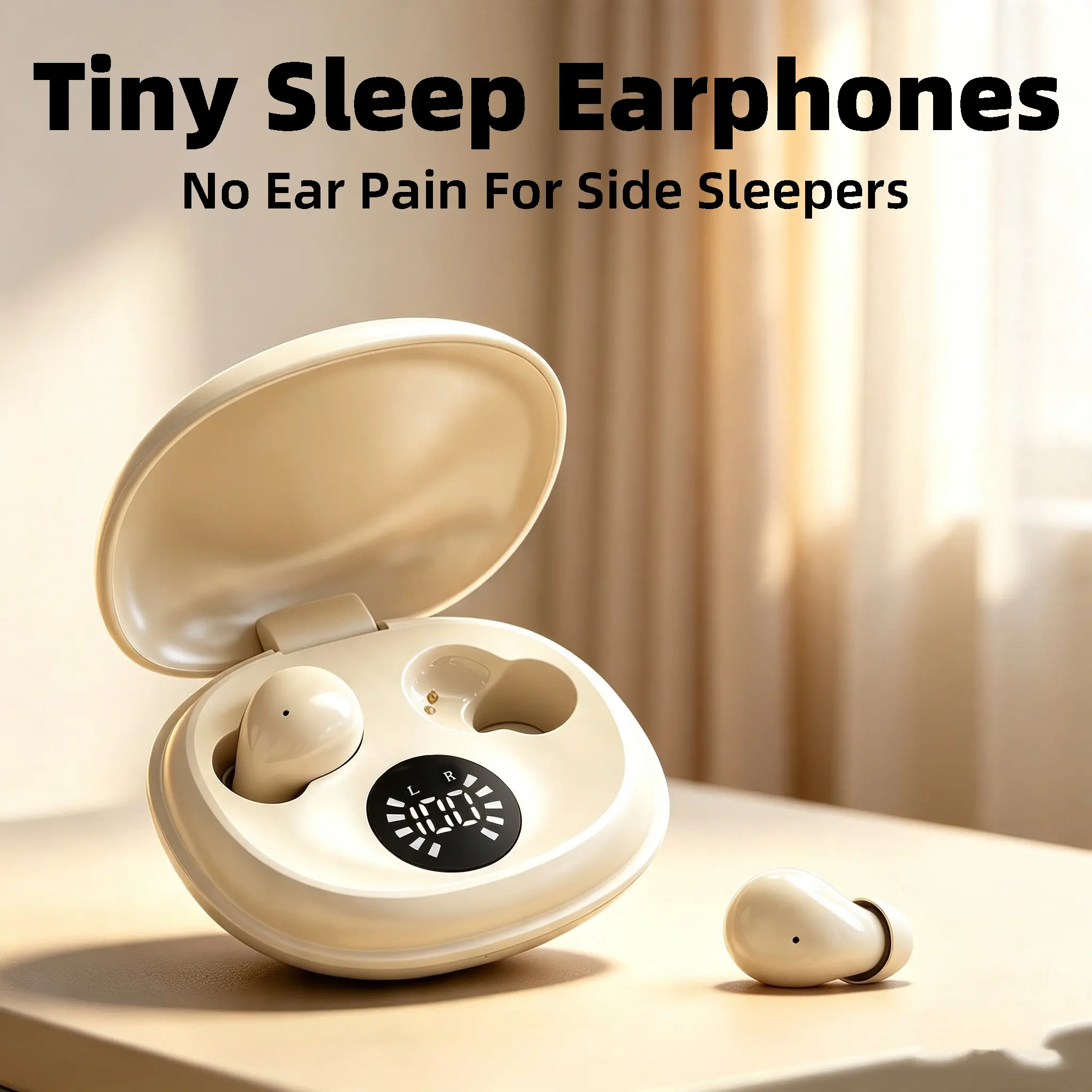 Tiny Sleep Bluetooth Earbuds - Ergonomic Painless Fit Headphone for All-Night Wear, No Ear Pressure for Side Sleeping, Balanced Audio, Digital Battery Display, Charging Support, Noise Cancellation, Water Resistant, Ideal for Travel & Office Naps