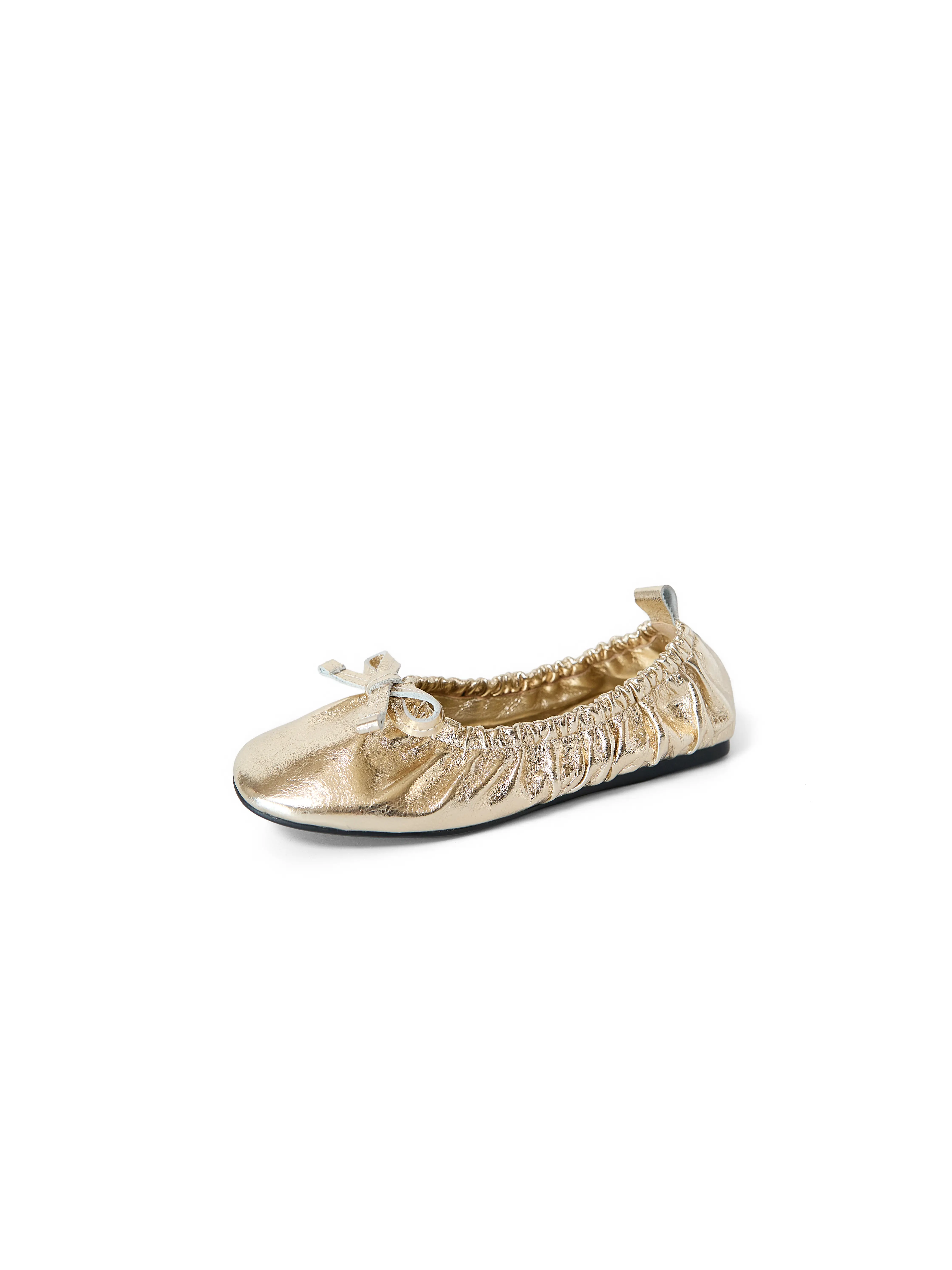 Women's Genuine Lambskin Leather Ballet Flats, Metallic Square Toe Bow Slip-On Shoes, Soft Elasticized Comfortable Flats