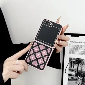 Pearl Grid Phone Case for Samsung Foldable Galaxy Zflip7 Zflip6 Zflip5 Z Flip3 4, Luxury Fashion Women's Cover, Stylish Design
