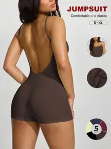 Women's Ribbed Backless Romper, Sexy Spaghetti Strap Bodycon Jumpsuit, Summer Tummy Control, Leg-Lengthening Casual Bodysuit