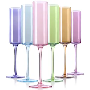 Physkoa Colored Champagne Flutes Set of 6 - Lead-Free Crystal Glasses in Multi-Color for Birthday, Wedding, Bridal Shower Drinkware