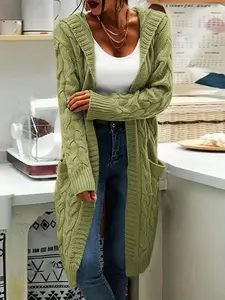 Plus Size Loose-Fit Knitted Cardigan Sweater, Casual Plain Design for Fall & Winter Seasons, Comfortable Daily Wear Apparel