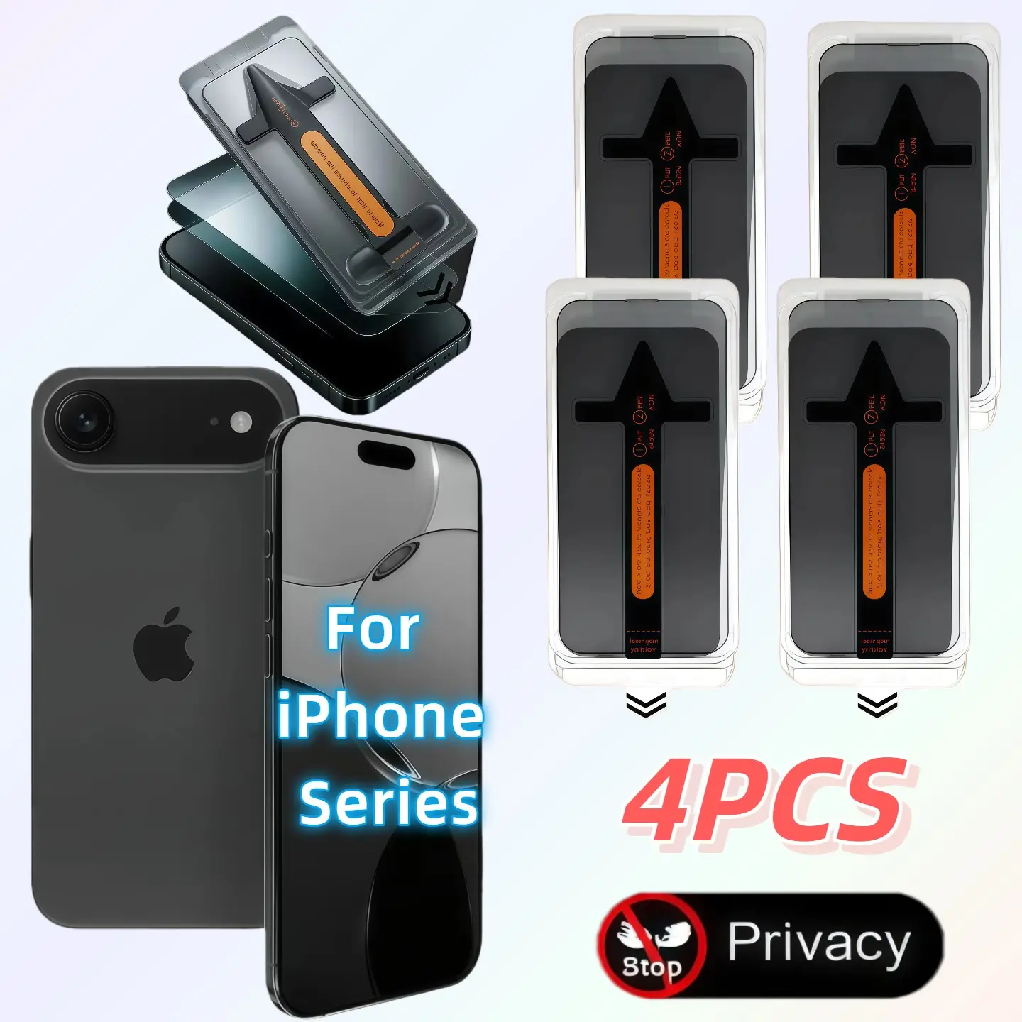 4-Pack Anti-Spy Protection Tempered Glass Cellphone Screen Protector Accessories for Apple iPhone 17-11/x/XS/XR/max Series, Bubble-Free, Dust-Free, 9h Hardness, Easy Install